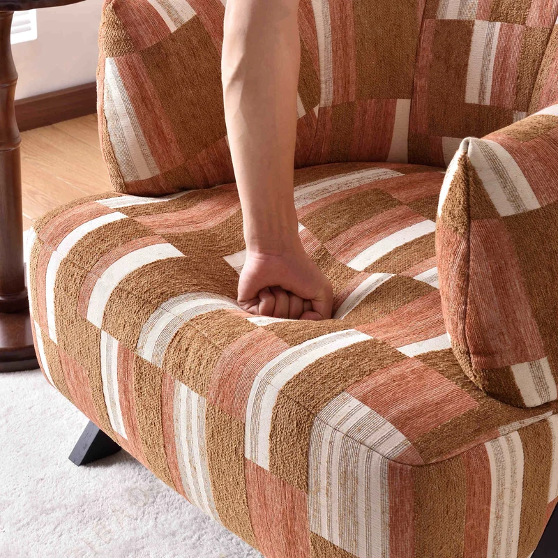 Contemporary Boho Ergonomic Leisure Chair - Comfortable 1-Seater Chenille Cotton-Linen Fabric Accent Chair For Living Room