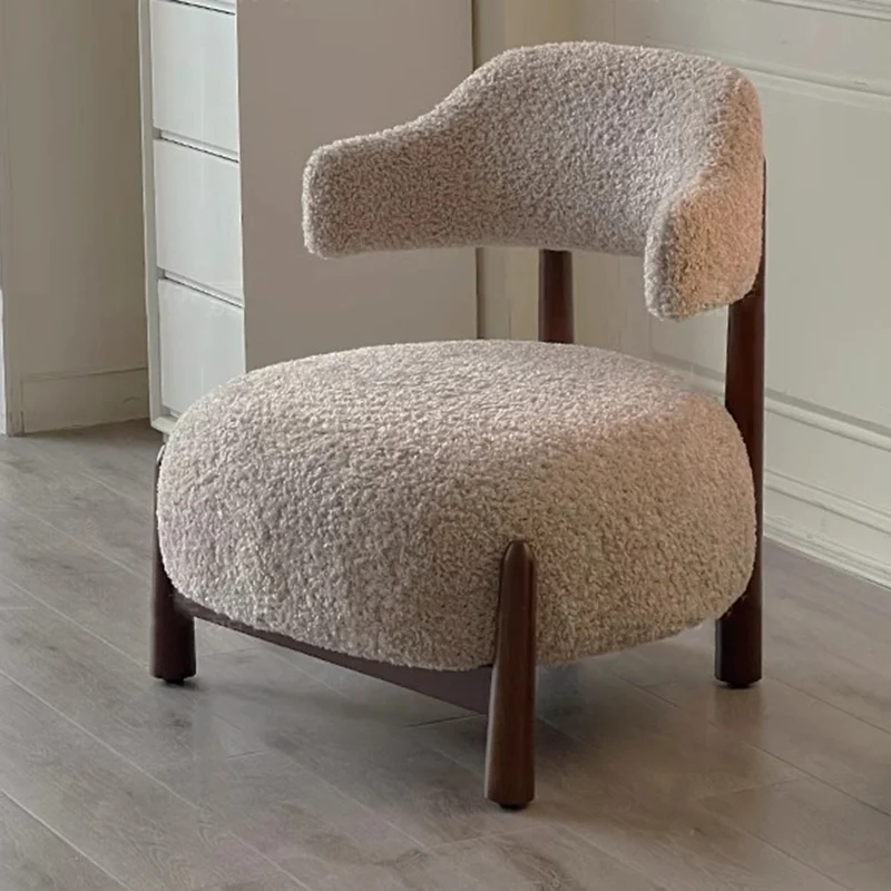 Contemporary Scandinavian Sherpa Fabric Ash Wood Sponge Curved Accent Chair Backrest Armless For Living Room
