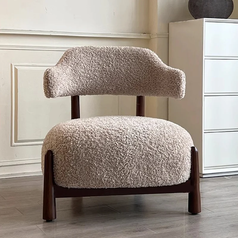 Contemporary Scandinavian Sherpa Fabric Ash Wood Sponge Curved Accent Chair Backrest Armless For Living Room