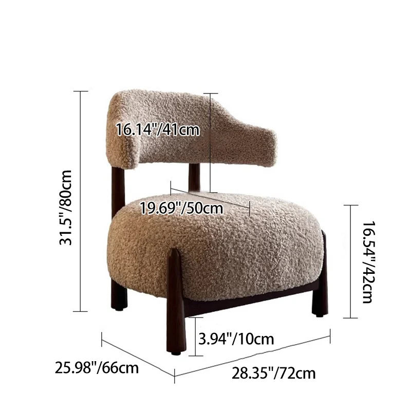 Contemporary Scandinavian Sherpa Fabric Ash Wood Sponge Curved Accent Chair Backrest Armless For Living Room