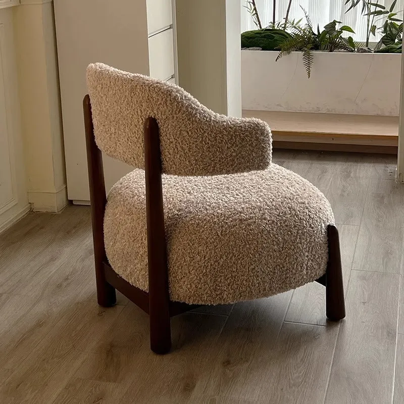 Contemporary Scandinavian Sherpa Fabric Ash Wood Sponge Curved Accent Chair Backrest Armless For Living Room