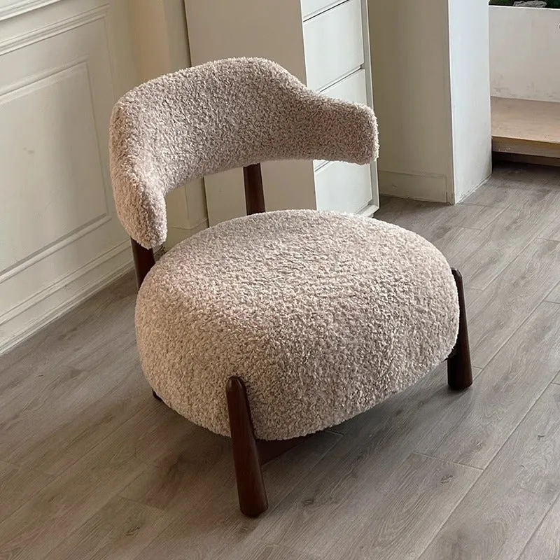 Contemporary Scandinavian Sherpa Fabric Ash Wood Sponge Curved Accent Chair Backrest Armless For Living Room