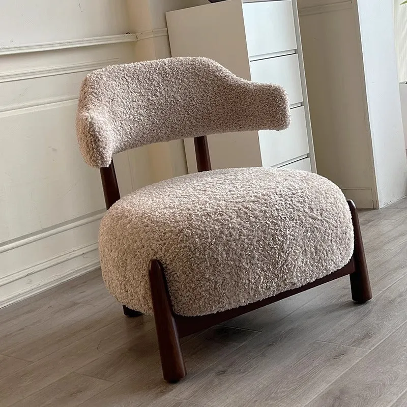 Contemporary Scandinavian Sherpa Fabric Ash Wood Sponge Curved Accent Chair Backrest Armless For Living Room