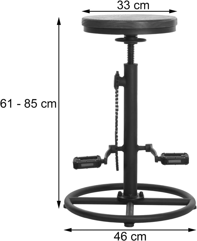 Tabouret de bar x1 chaise de comptoir avec repose-pieds rotatif réglable en hauteur design de vélo industriel en métal et bois massif marron TDB04088