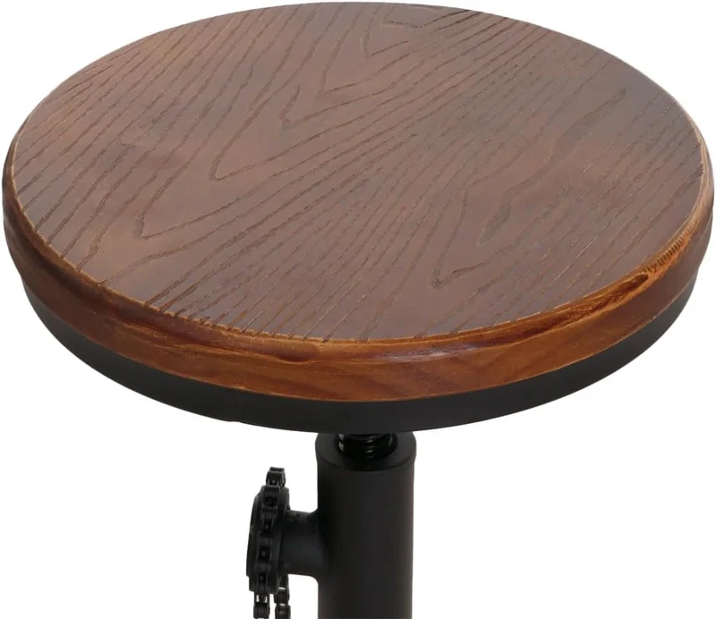 Tabouret de bar x1 chaise de comptoir avec repose-pieds rotatif réglable en hauteur design de vélo industriel en métal et bois massif marron TDB04088