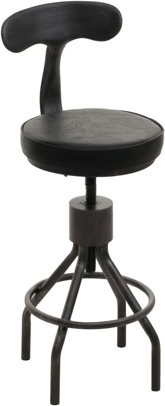 Lot de 2 tabourets de bar chaise haute design industriel avec repose-pieds rotatif réglable en hauteur en acier et simili cuir noir TDB04084