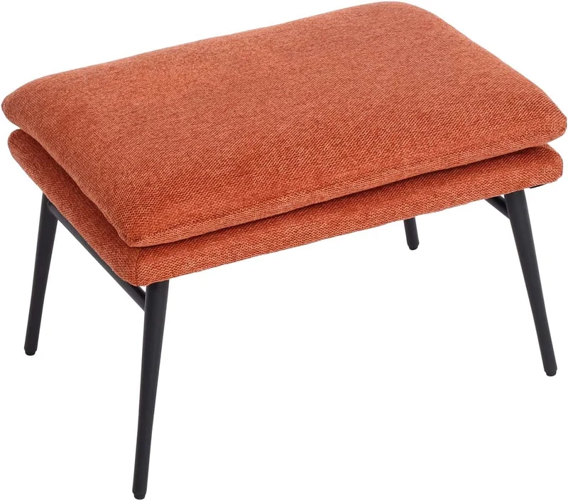 Tabouret repose-pieds pouf rembourré 38x56x40cm tissu/textile terracotta BAN04057
