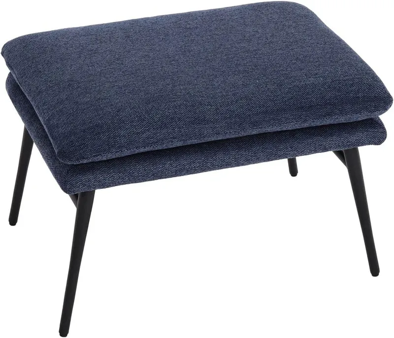 Tabouret repose-pieds pouf rembourré 38x56x40cm tissu/textile bleu BAN04056