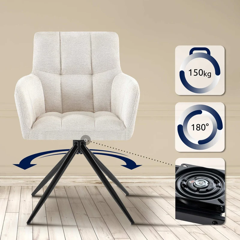 Lot de 2 chaises de salle à manger en tissu Jonah Tissu crème 10_0007817