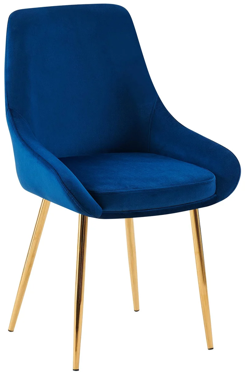 Chaise de salle à manger élégance confort design moderne en velours bleu foncé structure métallique doré 10_0007144