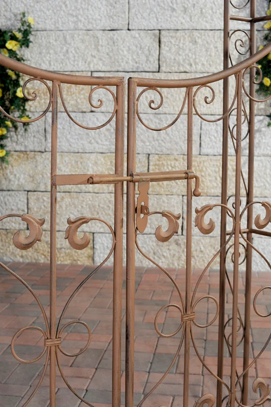 Arche treillis de jardin avec portillon support pour plantes grimpantes métal marron vieilli 10_0003944