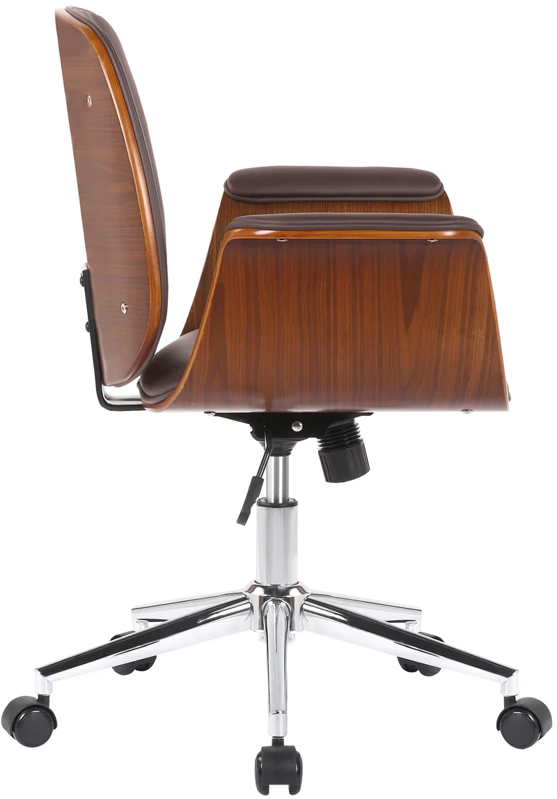 Fauteuil de bureau moderne et confortable accoudoirs incurvés hauteur réglable en synthétique marron bois et métal BUR10555