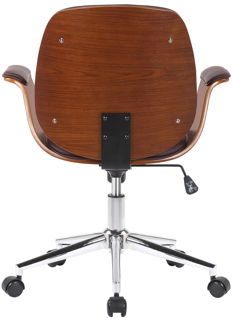 Fauteuil de bureau moderne et confortable accoudoirs incurvés hauteur réglable en synthétique marron bois et métal BUR10555