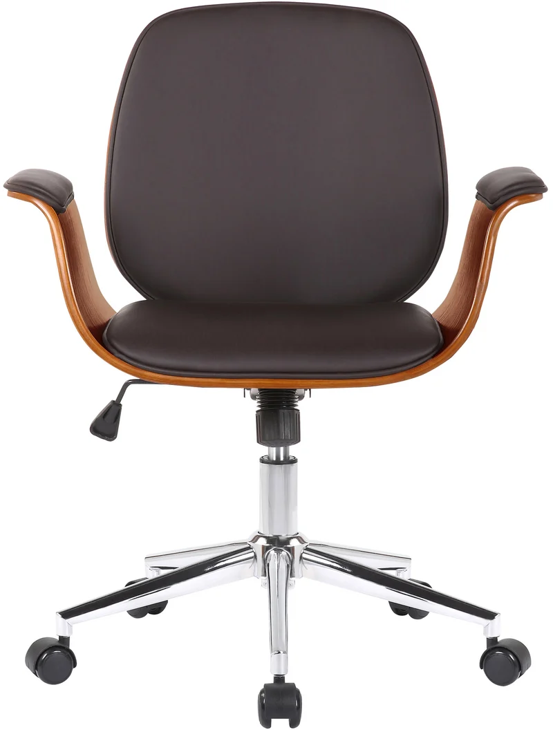 Fauteuil de bureau moderne et confortable accoudoirs incurvés hauteur réglable en synthétique marron bois et métal BUR10555