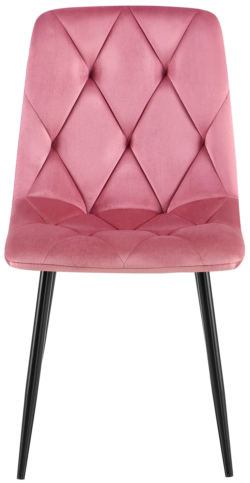 Lot de 2 chaises de salle à manger design moderne surpiqûres en losange velours rose et cadre métal noir 10_0007618