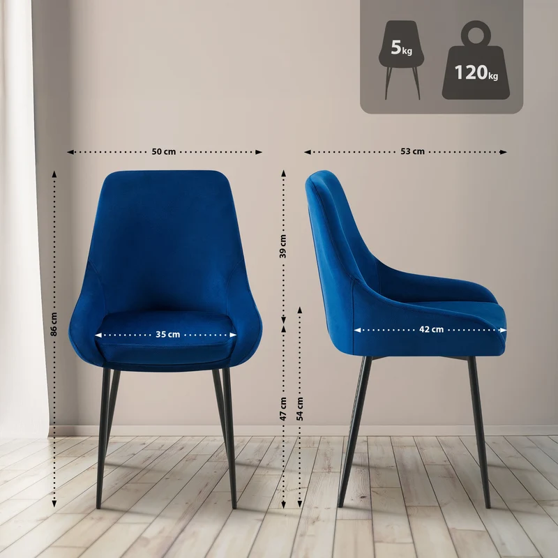 Chaise de salle à manger élégance confort design moderne en velours bleu foncé structure métallique 10_0007147