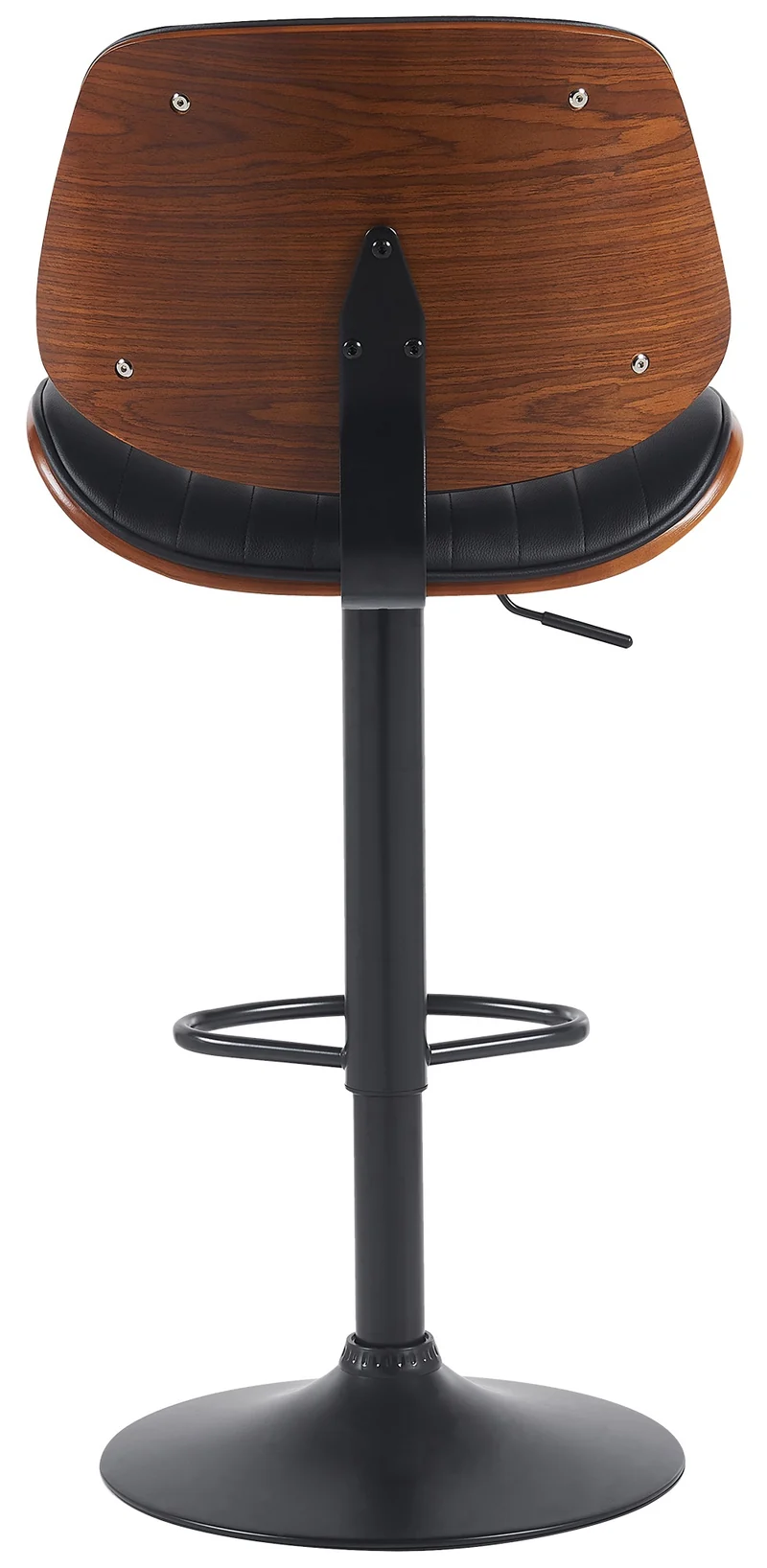 Lot de 2 tabourets de bar style rétro moderne assise en tissu noir bois noyer et cadre métal noir 10_0006821