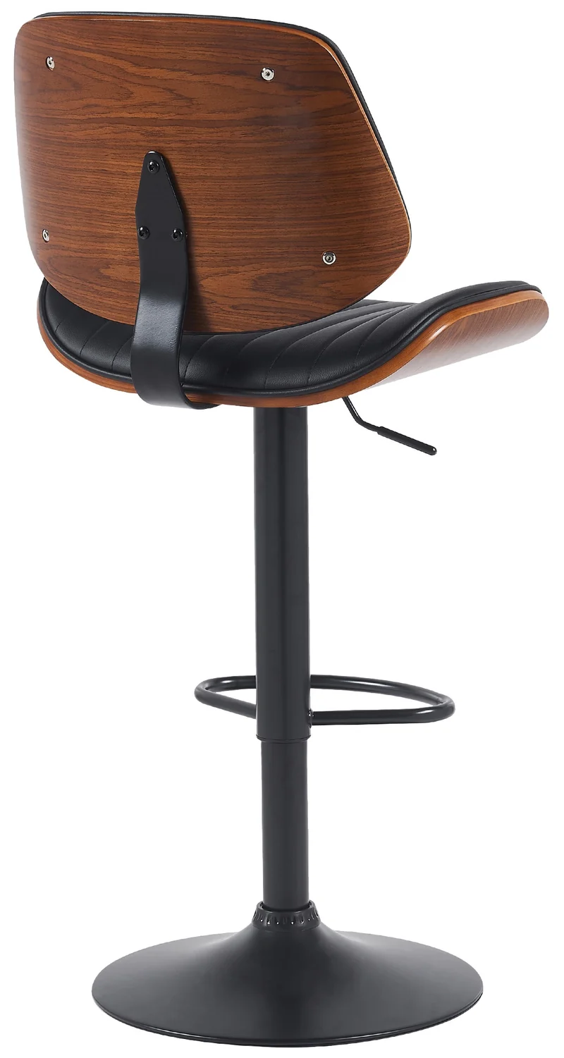 Lot de 2 tabourets de bar style rétro moderne assise en tissu noir bois noyer et cadre métal noir 10_0006821