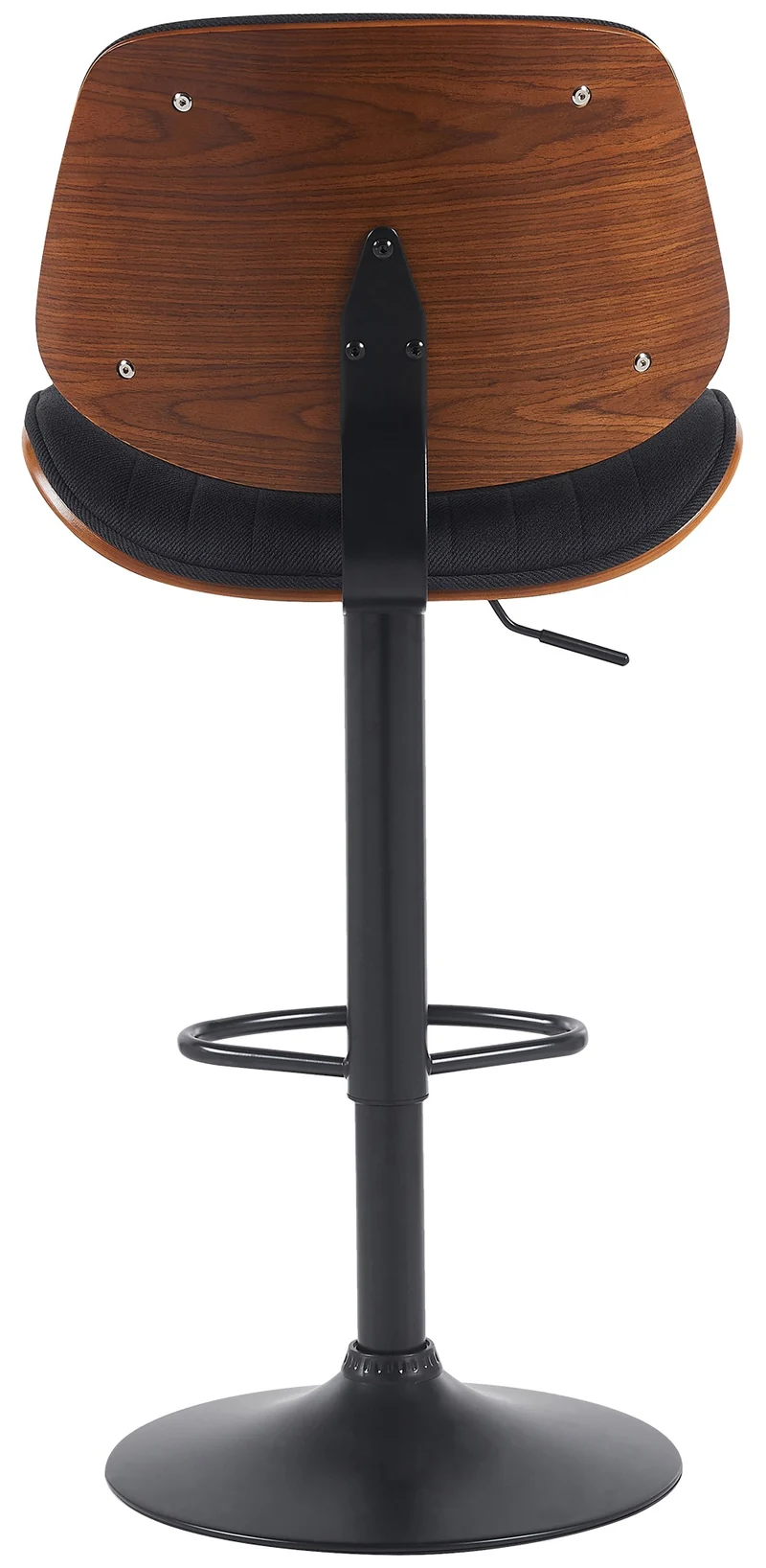 Lot de 2 tabourets de bar style rétro moderne assise en tissu noir bois noyer et cadre métal noir 10_0006701