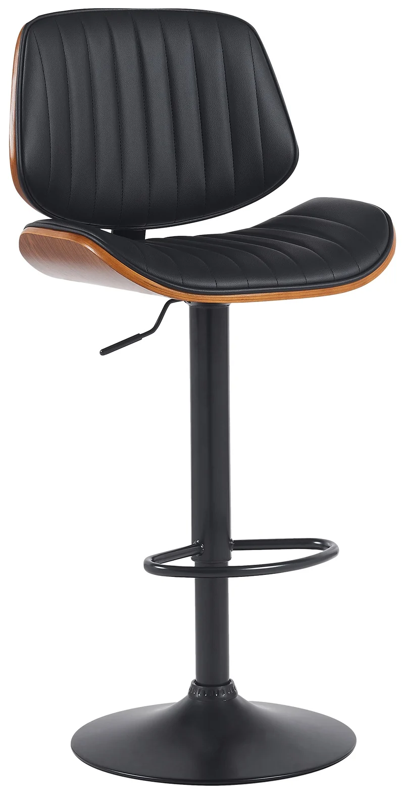 Tabouret de bar x1 style rétro moderne assise en similicuir noir bois noyer et cadre métal noir 10_0006653