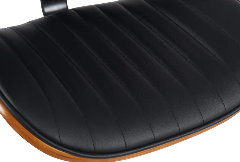 Tabouret de bar x1 style rétro moderne assise en similicuir noir bois noyer et cadre métal noir 10_0006653