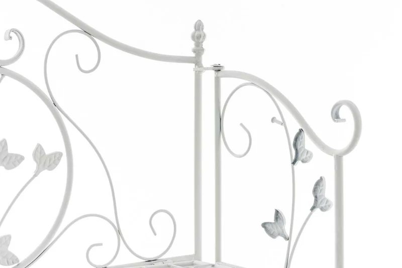 Étagère pliable support plantes chaussures stable avec trois espaces de rangement en métal blanc vieilli 10_0003989