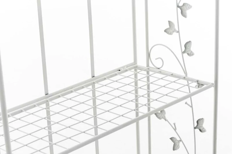 Étagère pliable support plantes chaussures stable avec trois espaces de rangement en métal blanc vieilli 10_0003989