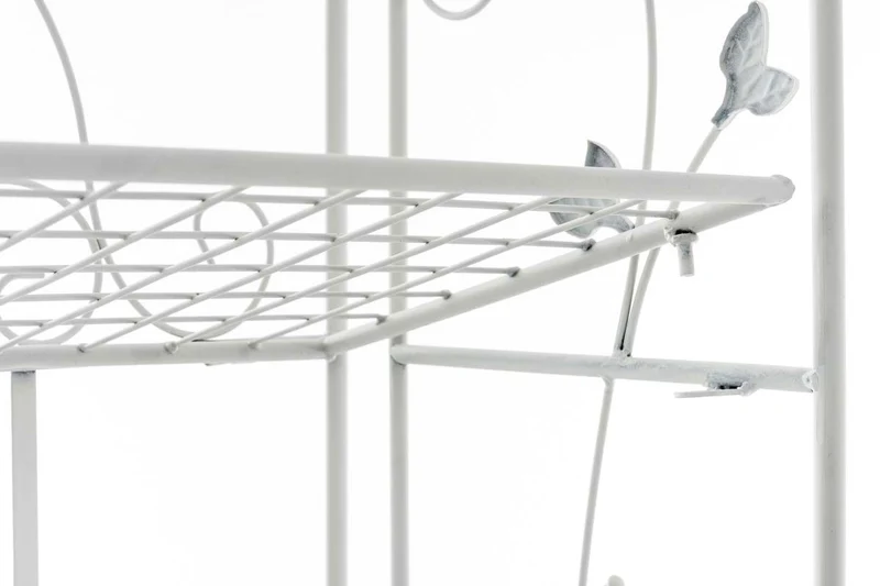 Étagère pliable support plantes chaussures stable avec trois espaces de rangement en métal blanc vieilli 10_0003989