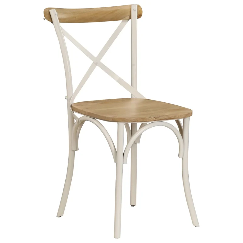 Lot de 6 chaises de salle à manger cuisine dossier en croix en bois de manguier massif cadre en acier blanc CDS022153