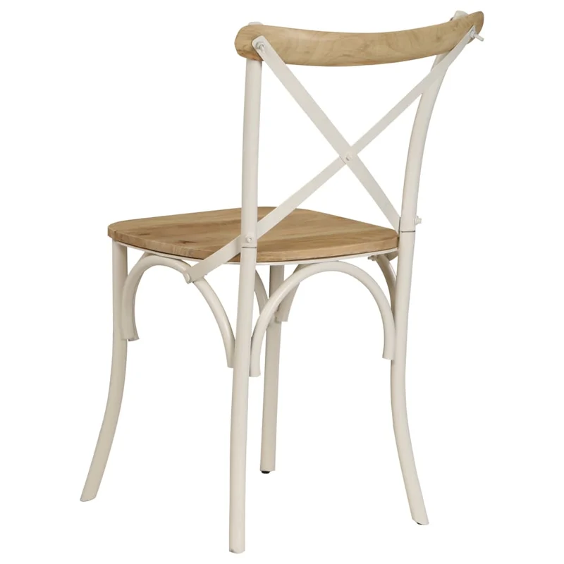 Lot de 6 chaises de salle à manger cuisine dossier en croix en bois de manguier massif cadre en acier blanc CDS022153