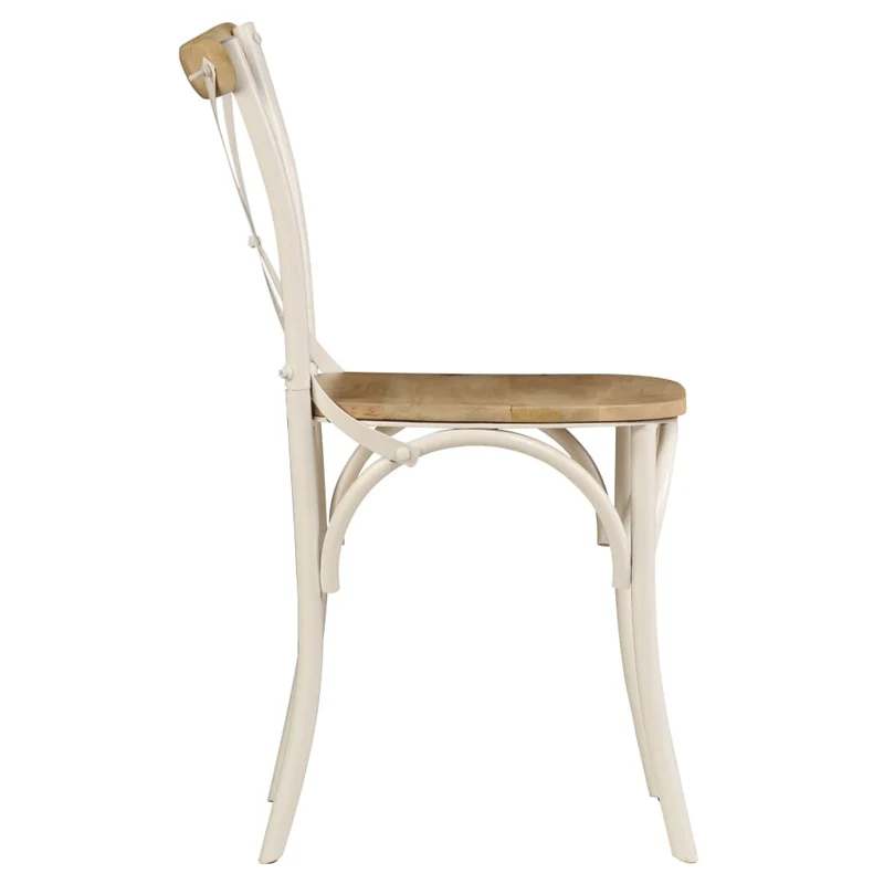 Lot de 6 chaises de salle à manger cuisine dossier en croix en bois de manguier massif cadre en acier blanc CDS022153