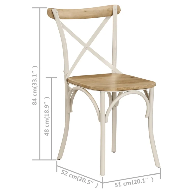Lot de 6 chaises de salle à manger cuisine dossier en croix en bois de manguier massif cadre en acier blanc CDS022153