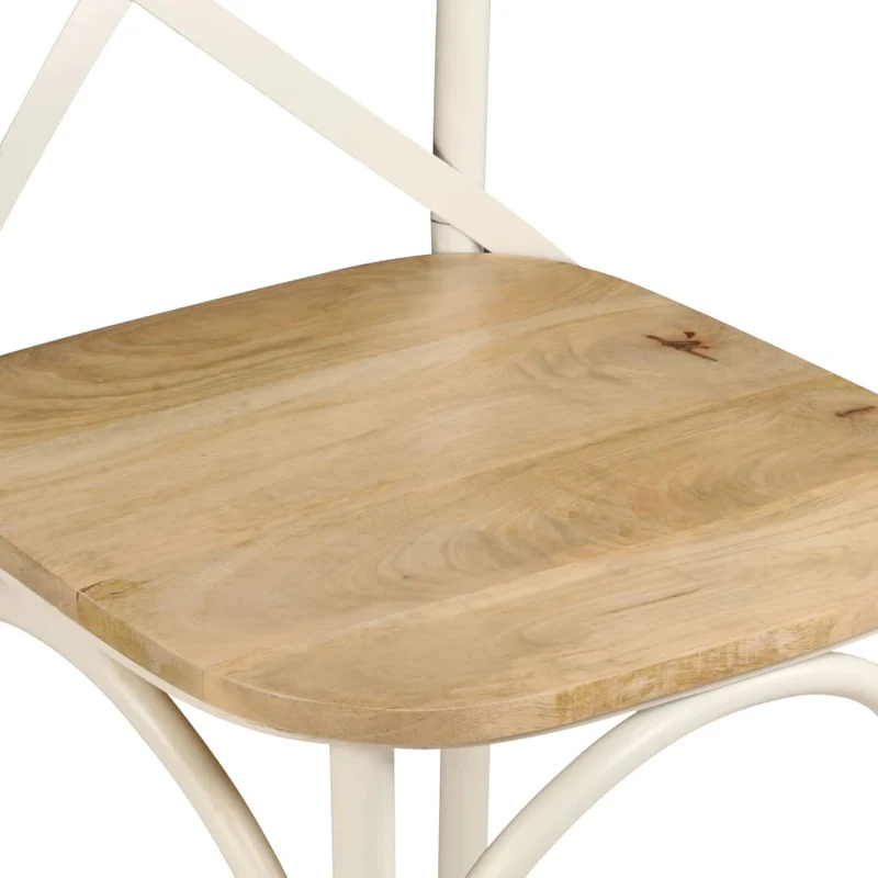 Lot de 6 chaises de salle à manger cuisine dossier en croix en bois de manguier massif cadre en acier blanc CDS022153