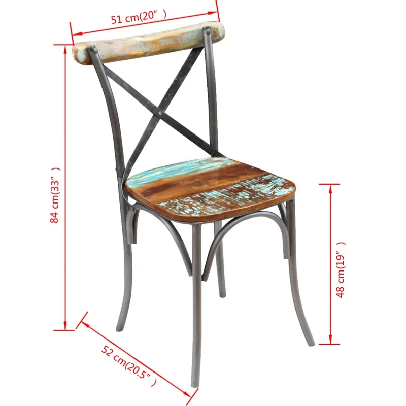 Lot de 6 chaises de salle à manger cuisine style vintage en bois de récupération massif CDS022242