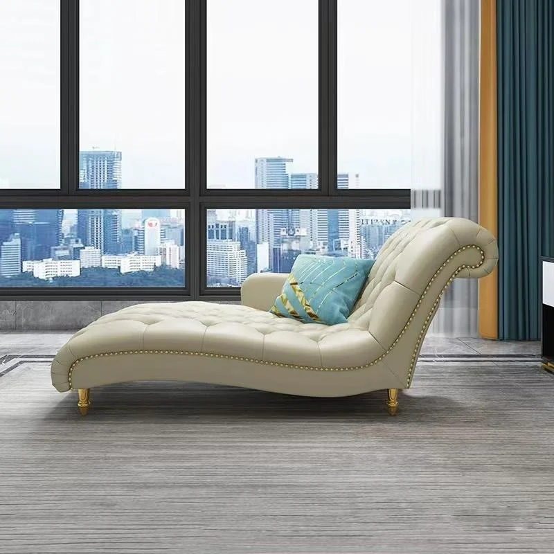 Contemporary Luxury Rectangular Faux Nappa Leather Solid Wood Stainless Steel Accent Chair Chaise Lounge Backrest Armrest For Living Room