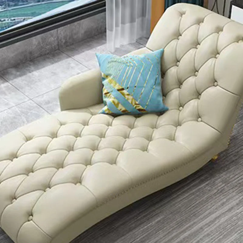 Contemporary Luxury Rectangular Faux Nappa Leather Solid Wood Stainless Steel Accent Chair Chaise Lounge Backrest Armrest For Living Room