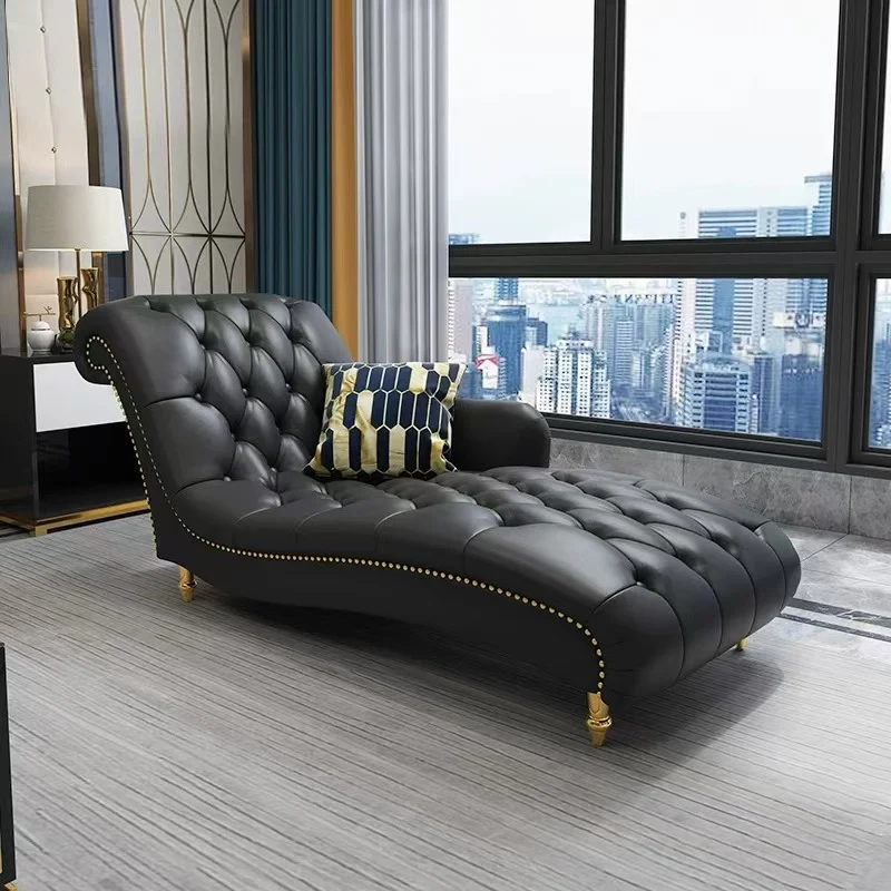Contemporary Luxury Rectangular Faux Nappa Leather Solid Wood Stainless Steel Accent Chair Chaise Lounge Backrest Armrest For Living Room
