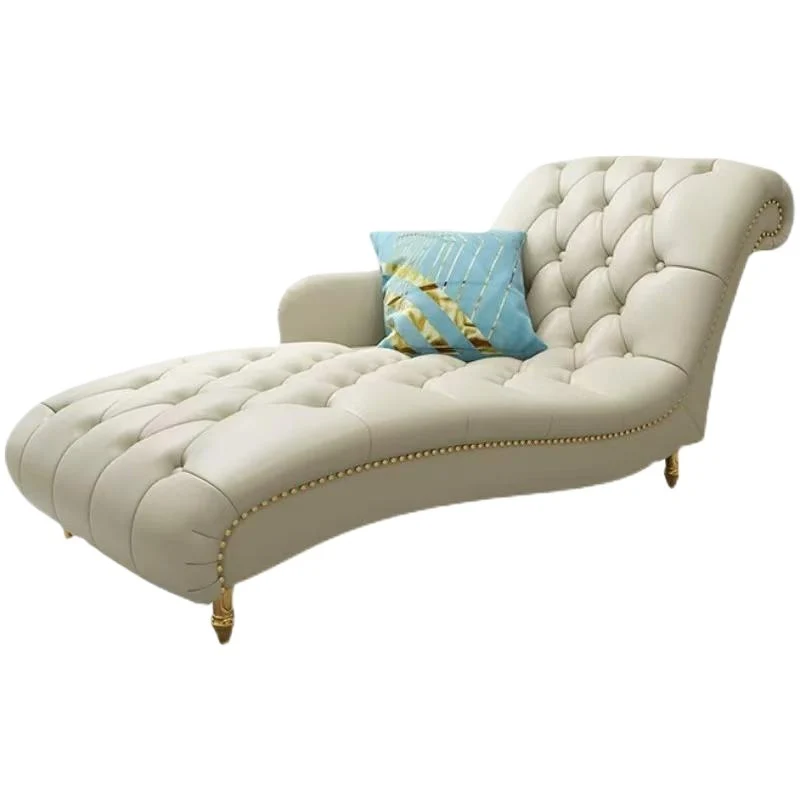 Contemporary Luxury Rectangular Faux Nappa Leather Solid Wood Stainless Steel Accent Chair Chaise Lounge Backrest Armrest For Living Room