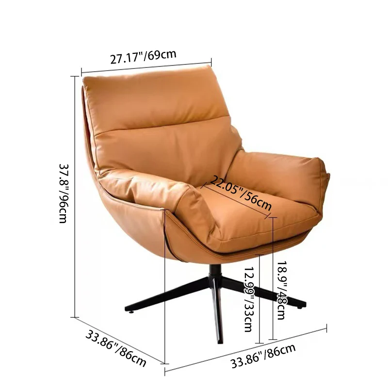 Modern Minimalist Curved Faux Leather Iron Sponge Swivel Accent Chair Backrest Armrest For Living Room