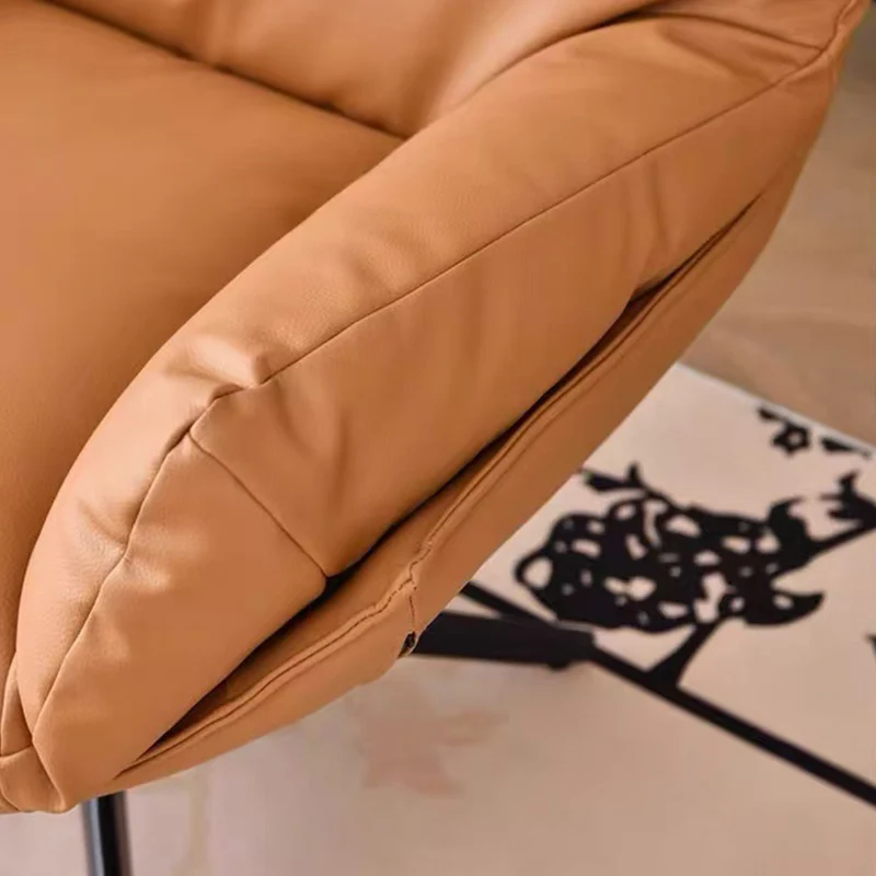 Modern Minimalist Curved Faux Leather Iron Sponge Swivel Accent Chair Backrest Armrest For Living Room