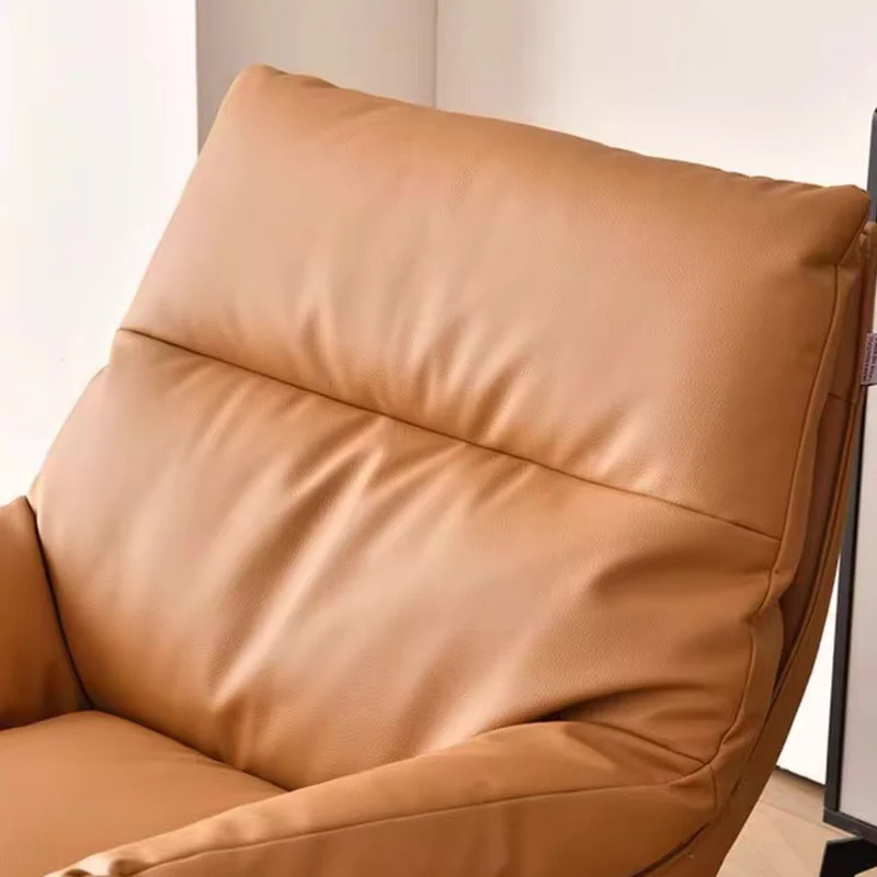 Modern Minimalist Curved Faux Leather Iron Sponge Swivel Accent Chair Backrest Armrest For Living Room