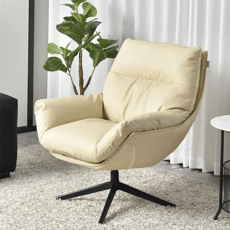 Modern Minimalist Curved Faux Leather Iron Sponge Swivel Accent Chair Backrest Armrest For Living Room