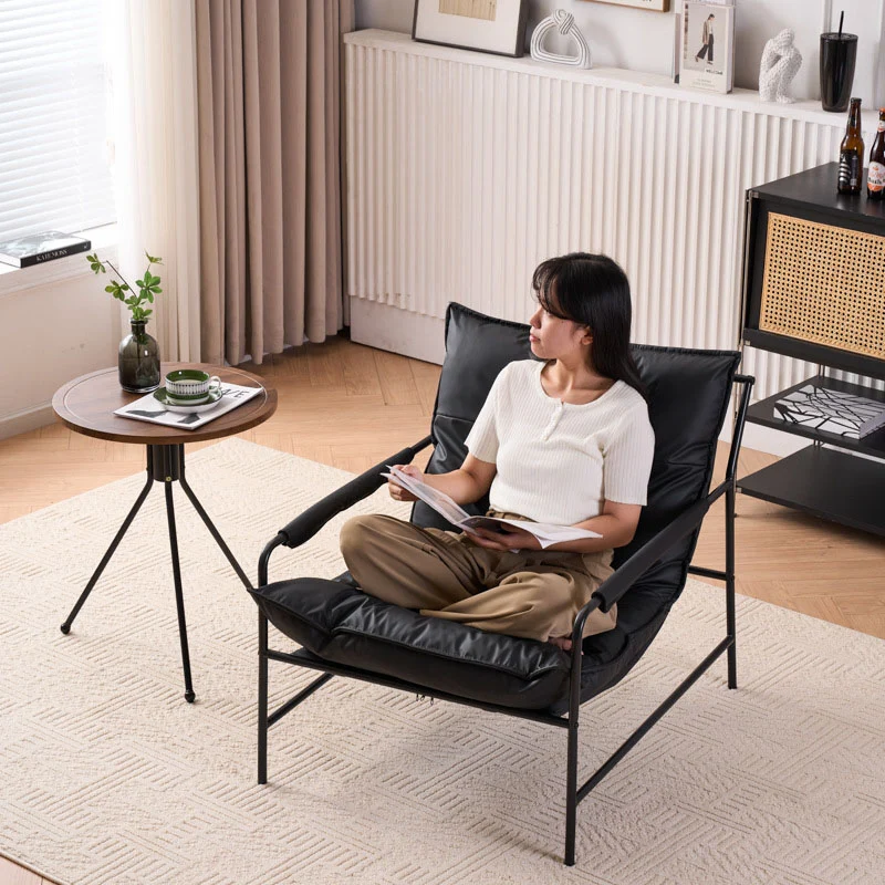 Contemporary Retro Curve Carbon Steel Cat Scratch Leather Accent Chair With Backrest Armrest For Living Room