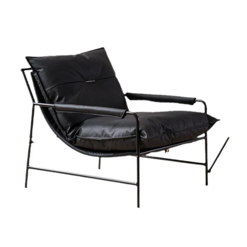 Contemporary Retro Curve Carbon Steel Cat Scratch Leather Accent Chair With Backrest Armrest For Living Room