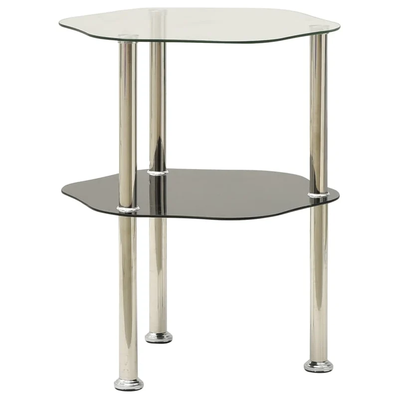 Table d'appoint support de plantes 2 niveaux transparent et noir 38 x 38 x 50 cm verre trempé transparent DEC031470