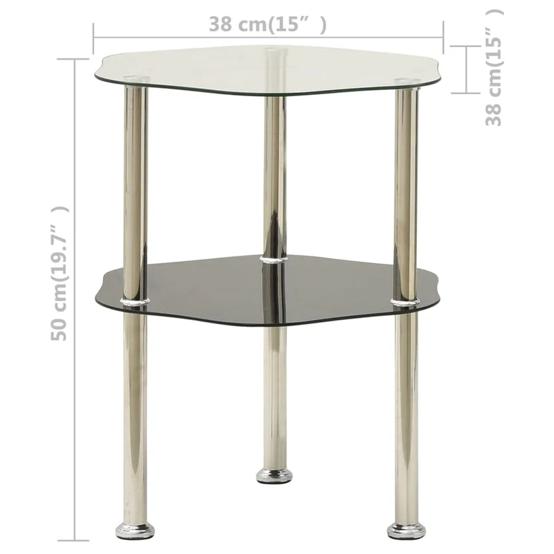 Table d'appoint support de plantes 2 niveaux transparent et noir 38 x 38 x 50 cm verre trempé transparent DEC031470