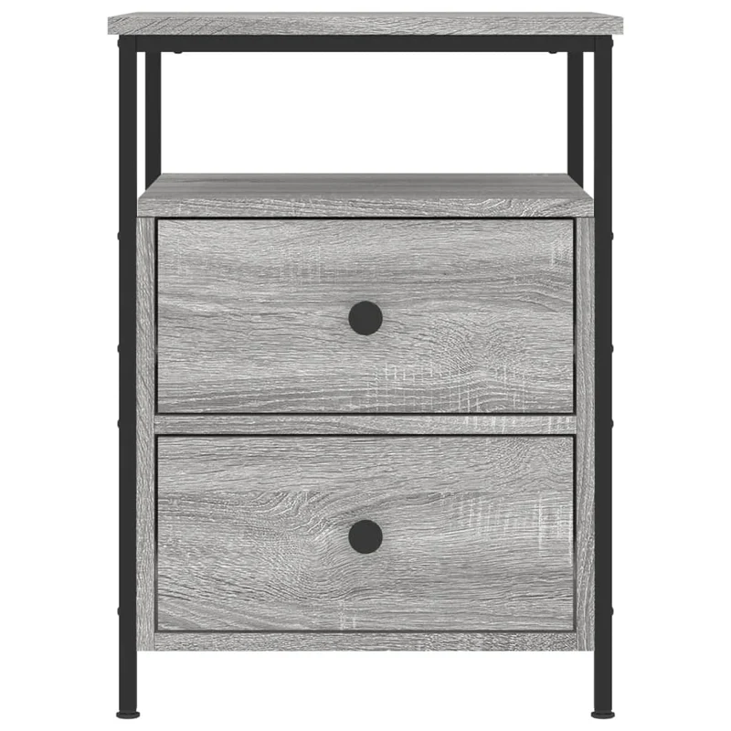 Table de chevet avec deux tiroirs et étagère 44 x 45 x 60 cm bois d'ingénierie gris DEC034669