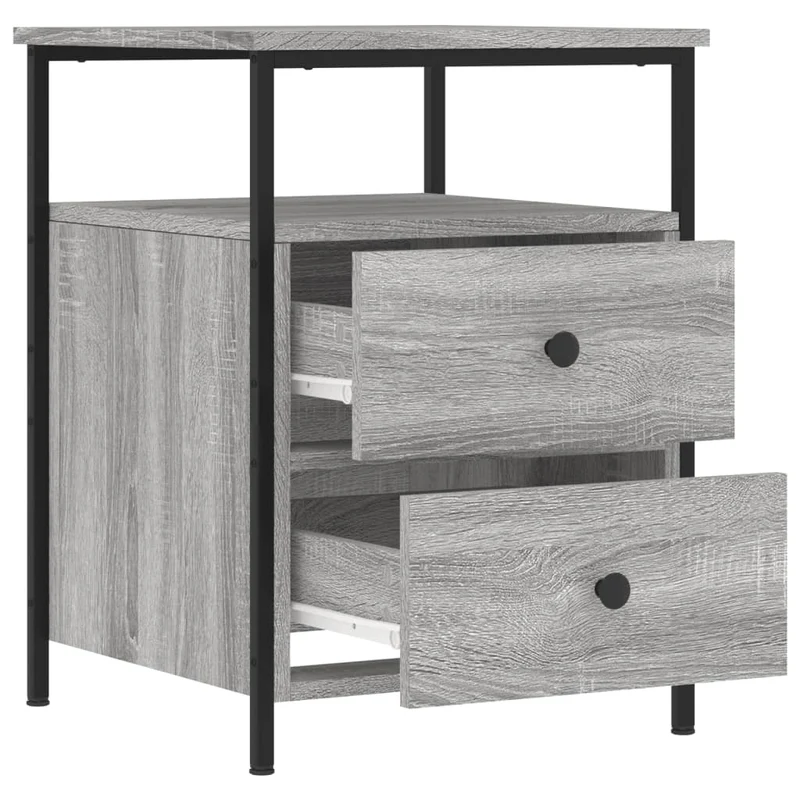 Table de chevet avec deux tiroirs et étagère 44 x 45 x 60 cm bois d'ingénierie gris DEC034669