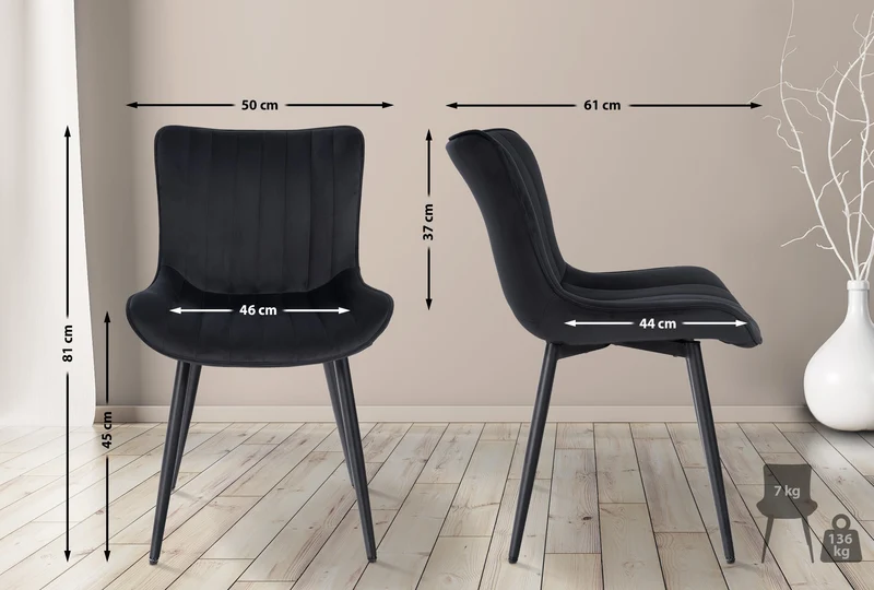 Lot de 2 chaises de salle à manger coutures décoratives verticales avec pieds en métal noir assise en PVC noir 10_0001736