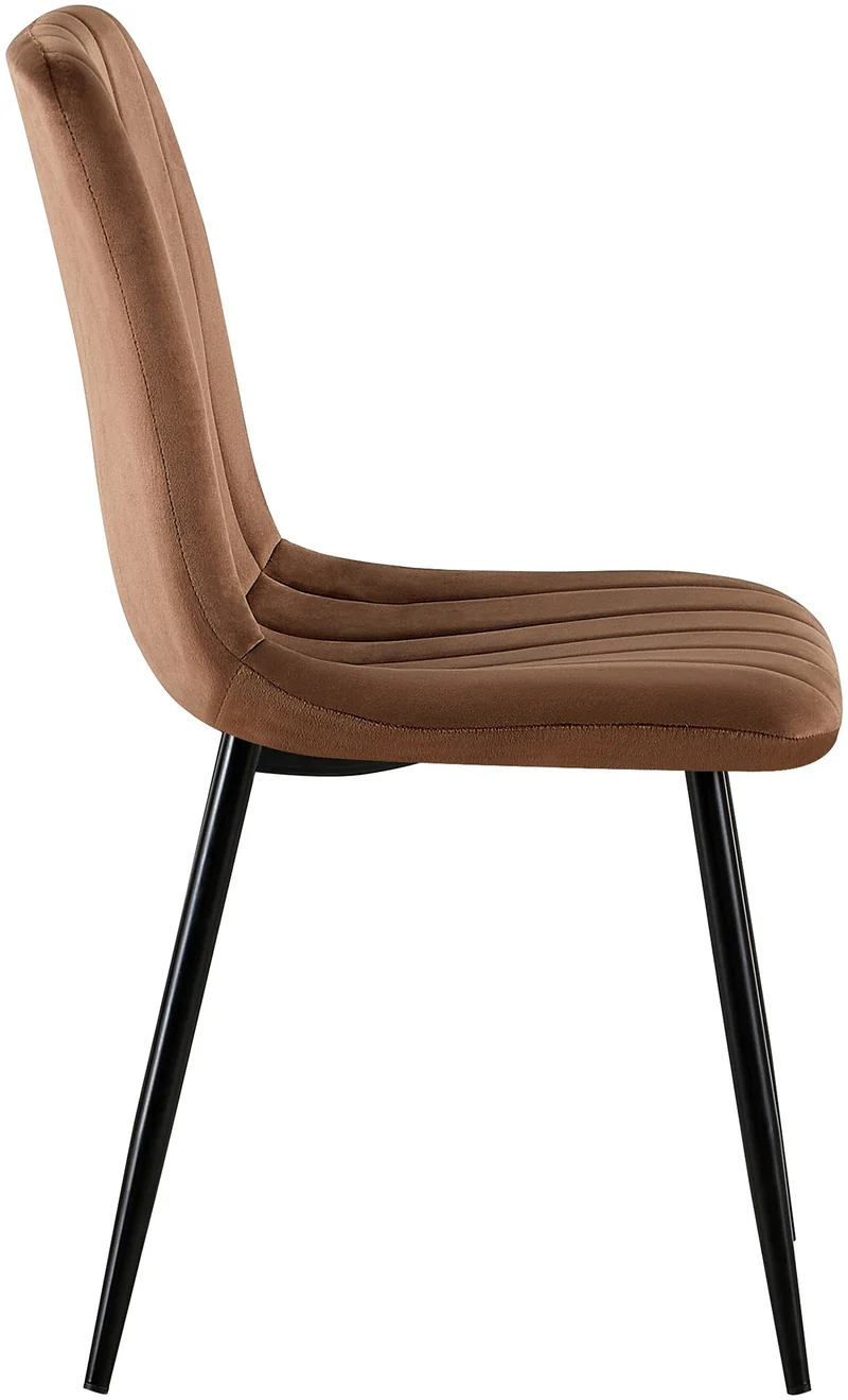 Chaises de salle à manger x4 coutures décoratives verticales assise en velours marron pieds en métal noir 10_0007550